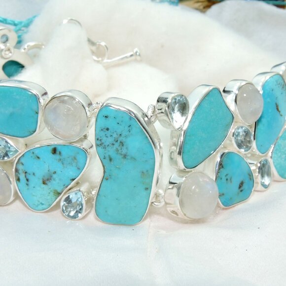 Sleeping Beauty Turquoise Arizona Bracelet, 925 Sterling Silver Bracelets - Picture 4 of 5